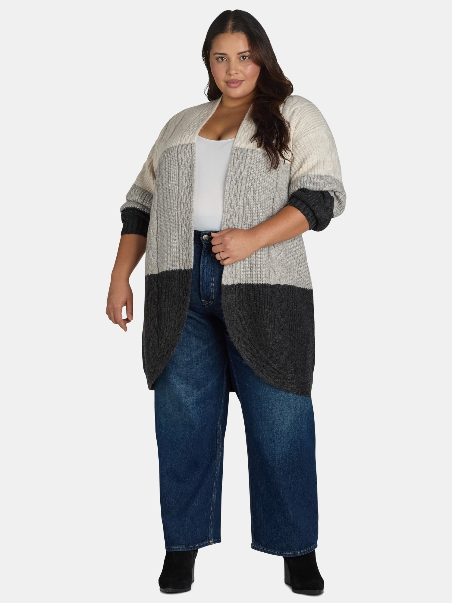 Terra & Sky Women's Plus Cable Knit Duster Cardigan, Midweight, Sizes 0X-5X