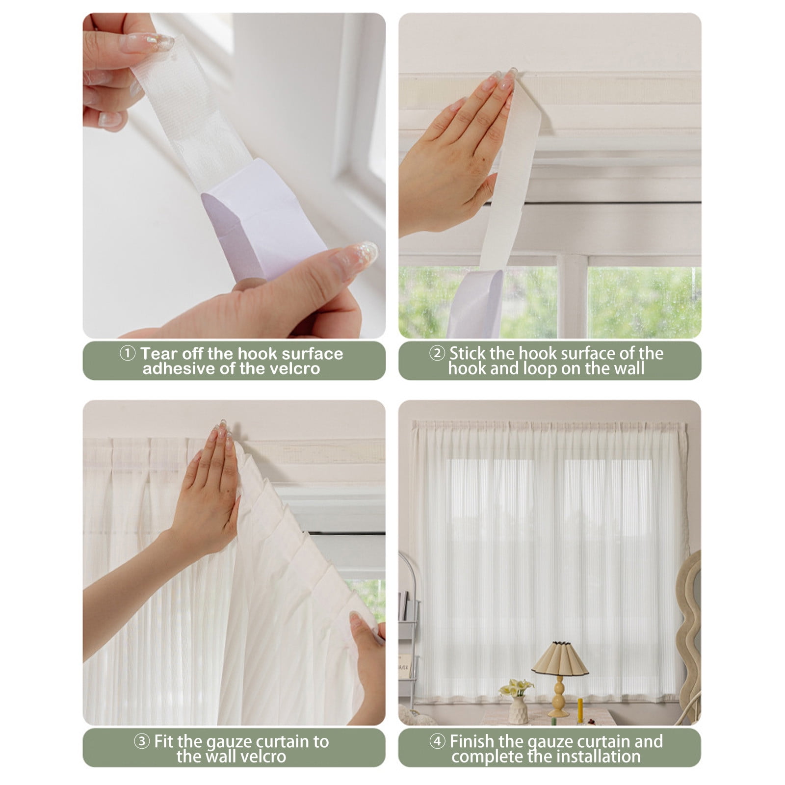 JVBTVB No Drill Adhesive Polyester Blinds - Sheer Window Curtains for Bedroom & Balcony, Semi-Transparent Light Filtering, Pleated Texture (39x47/39x59/39x71 inch, White)