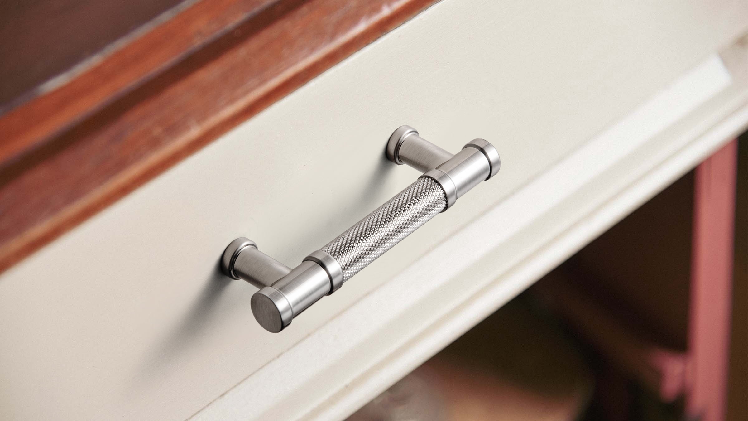 Goo-Ki 12 Pack Knurled Satin Nickel Zinc Alloy Kitchen Cabinet Handles, Closet Classic 5"(128mm) Hole Center Cabinet Pulls Dresser Handles for Bedroom