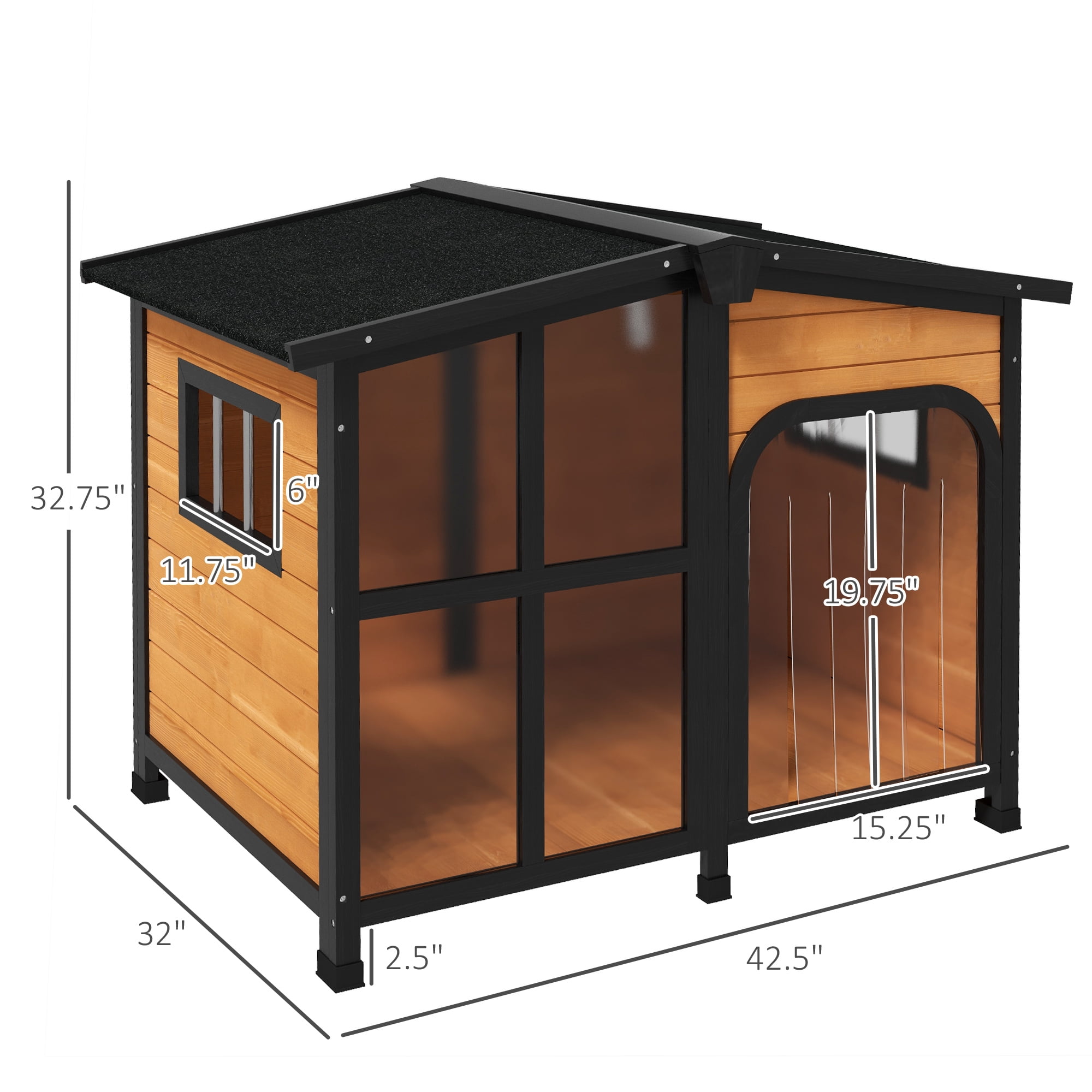 PawHut Giant Window Wooden Dog House for Large Dogs Outdoor & Indoor