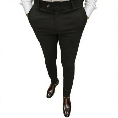 Muscularfit Men Dress Pants Black Golf Business Pants Slim-Leg Slim Long High Waisted Chinos Fishing Pants for Men L
