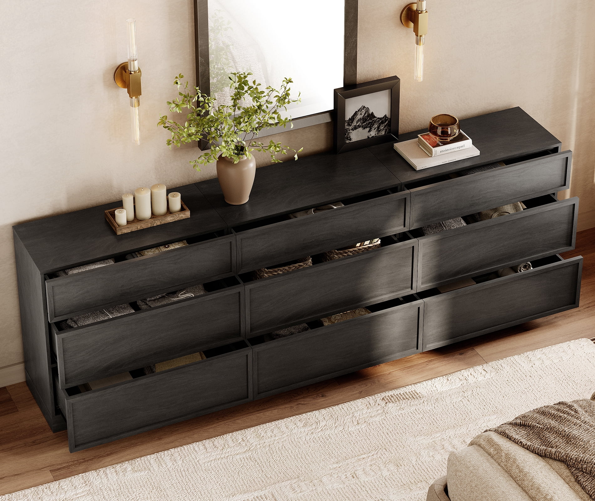 WAMPAT Modern TV Stand for TVs Up to 40", Wooden Entertainment Center TV Console with 2 Doors and Adjustable Shelf, Media Console Cabinet for Living Room, Bedroom, Black