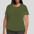 thumbnail image 2 of YFELWZ T-Shirt à Manches Courtes Col Rond pour Femmes Grande Taille Couleur Unie Vert Armée G, 2 of 4