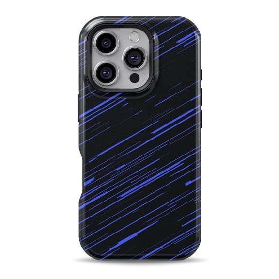 DesignSkinz Scratch-Resistant Hard Slim Case Compatible with iPhone 16 (Compatible with MagSafe) - Black & Blue Diagonal Streaks