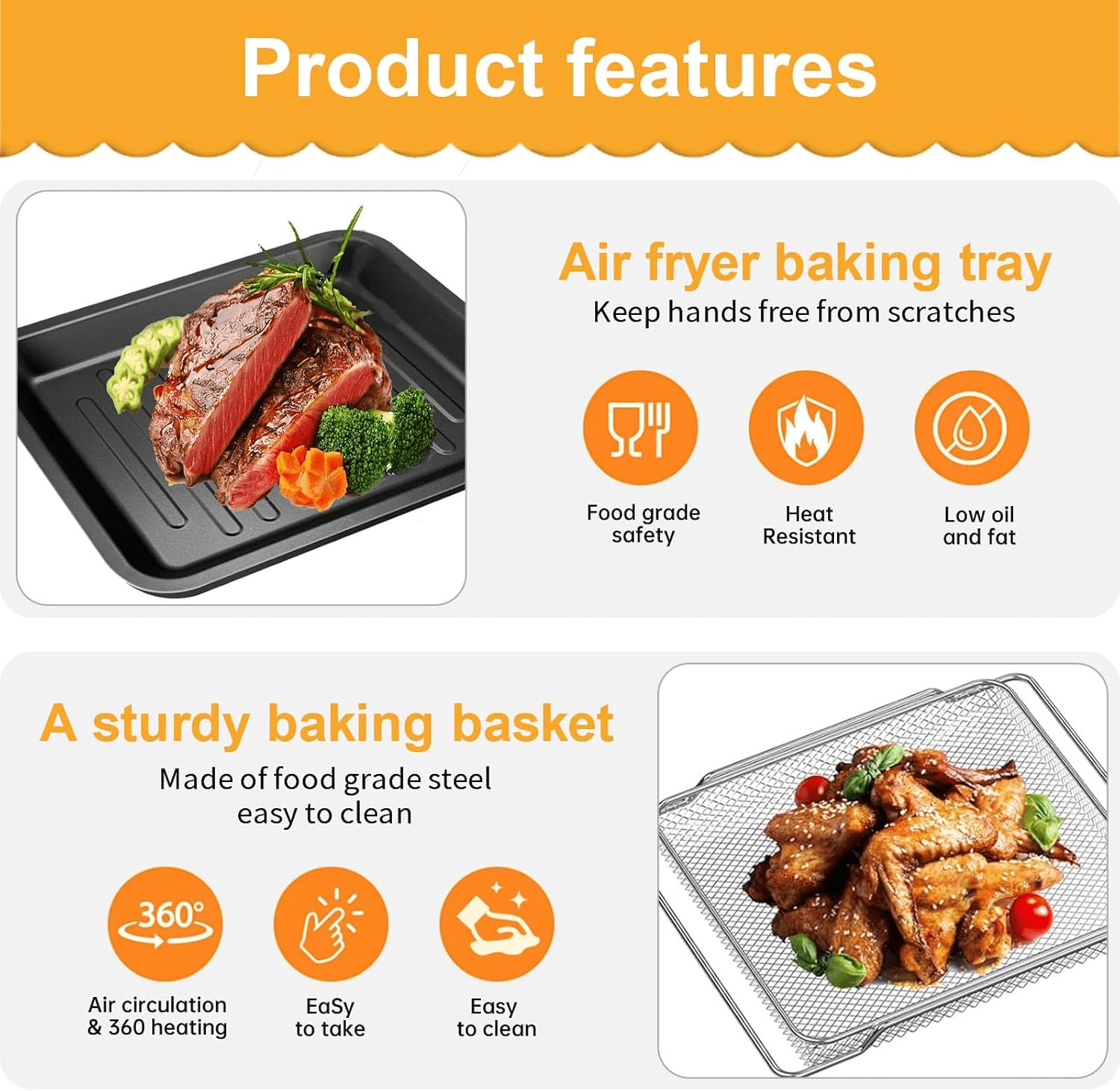 GCQ Air Fryer Toaster Oven Accessories for COSORI 32Qt 13 in 1 CS130-CFH CS130-AO 12 in 1 CO130-AO Air Fryer Toaster Oven, Air Fryer Replacement Parts Basket Rack Grill Pan Plate Tray