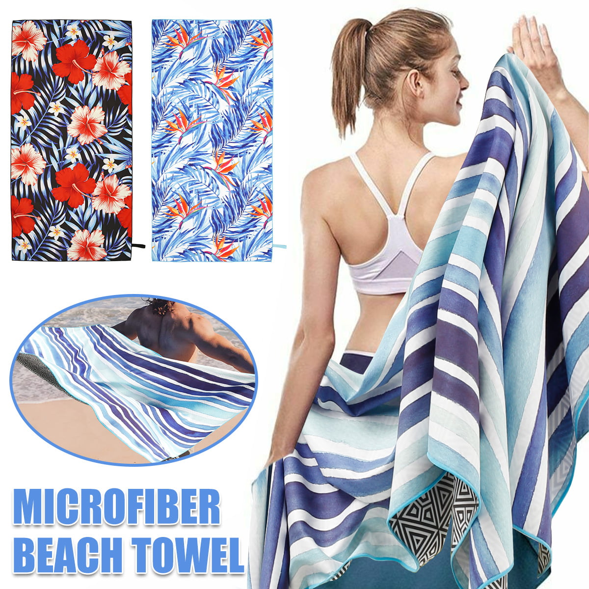 Microfiber Beach towel with Black Mesh Bag for Fast Drying Adult Size 
