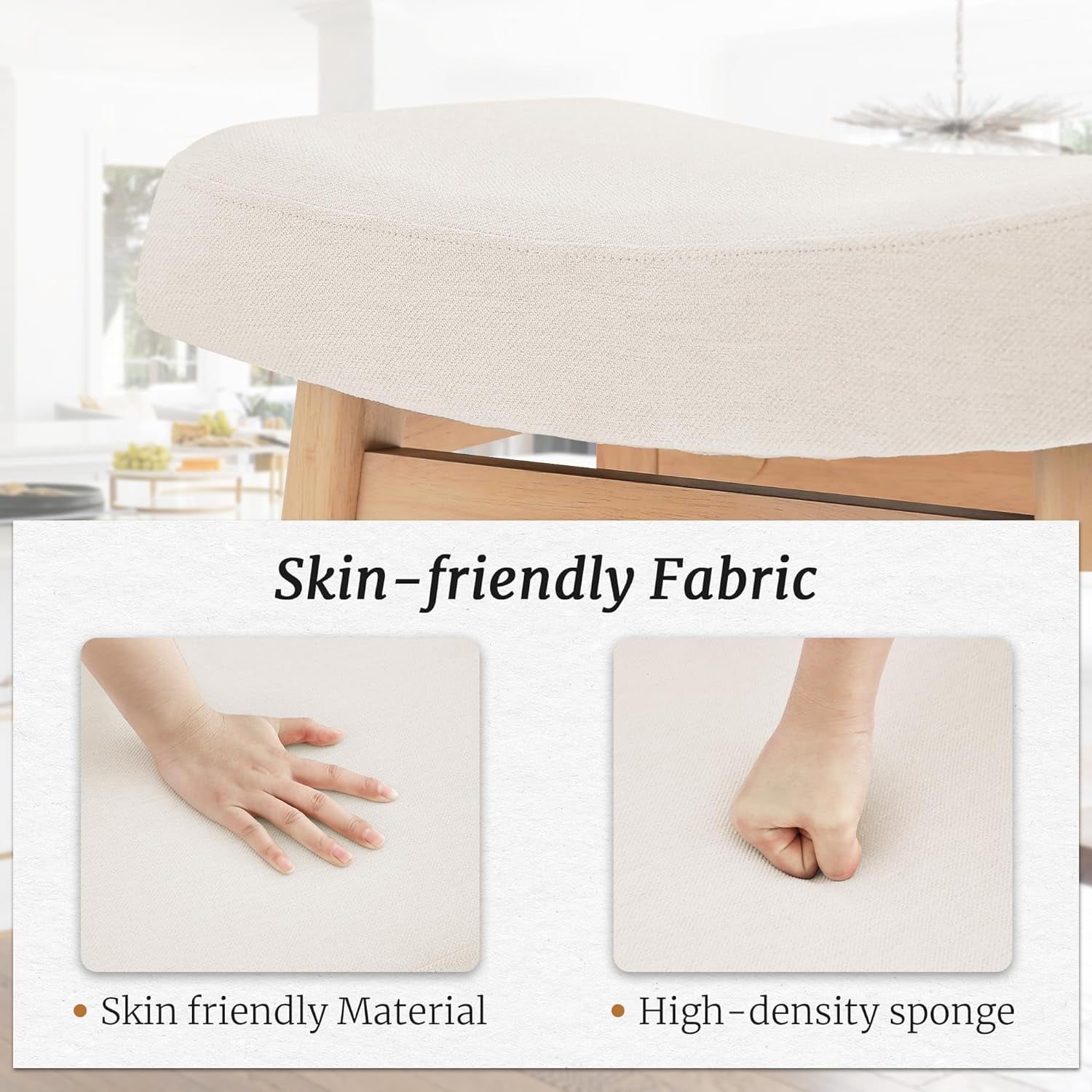 Dycanpo Saddle Seat Counter Height Bar Stools Set of 2 for Kitchen, Dining, 24in, Beige-Fabric