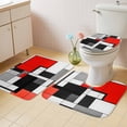 thumbnail image 2 of Black Red Geometric Bath Mat 3 Piece Bathroom Rug Set, Red White Abstract Art Modern Non Slip Bath Rug Contour Mat and Toilet Lid Cover, Absorbent Shower Mats Soft Bath Rugs and Mats Sets, 2 of 8