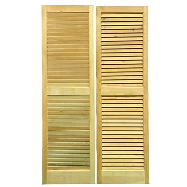 CEDAR GREEN Solid Wood LOUVERED SHUTTERS, 15" W x 51" H, 1 Pair (2 pcs)