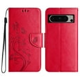 thumbnail image 2 of Feishell Slim Wallet Phone Case for Google Pixel 9 / 9 Pro,Butterfly & Floral Embossed PU Leather Anti-Scratch Shockproof Magnetic Clasp Flip Kickstand Credit Card Slots Phone Cover,Red, 2 of 9