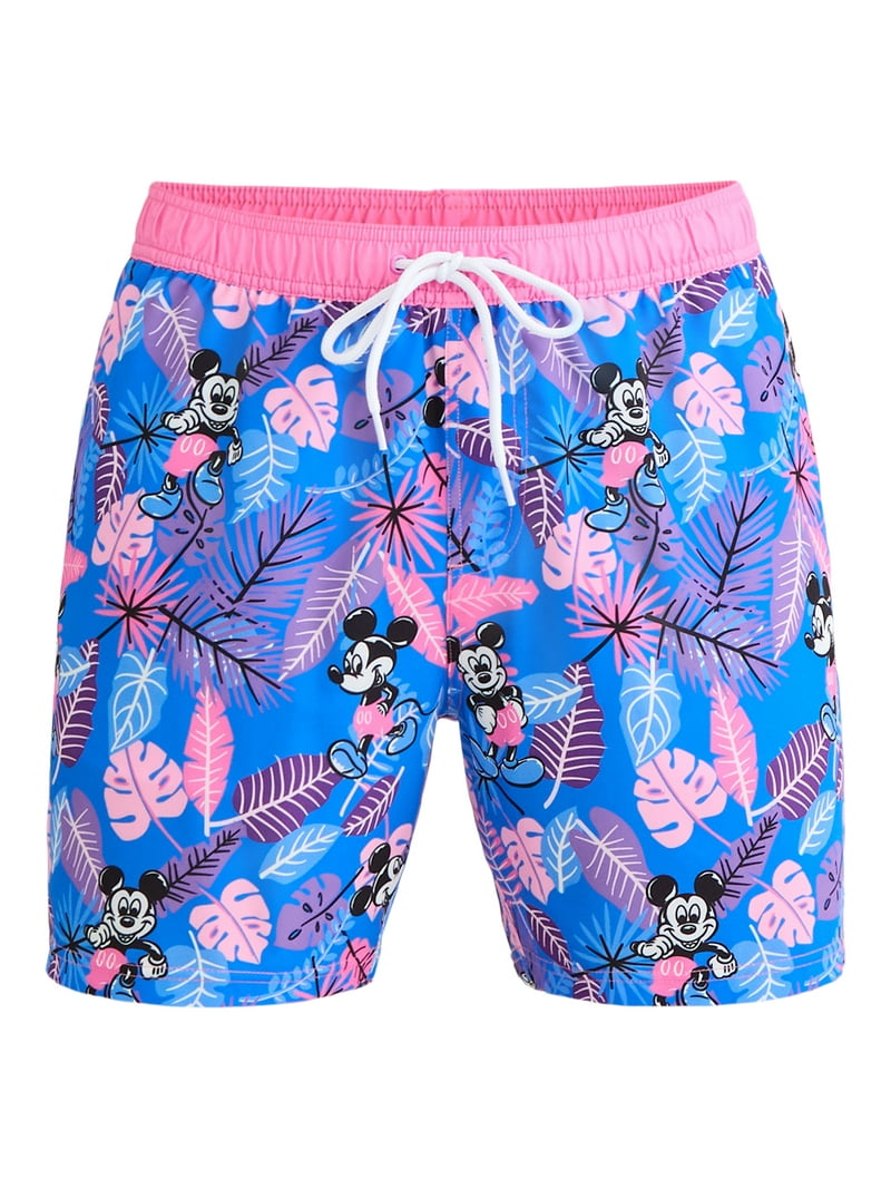 Disney Mickey Mouse Men's Big Men's Graphic Swim Shorts, Tropics