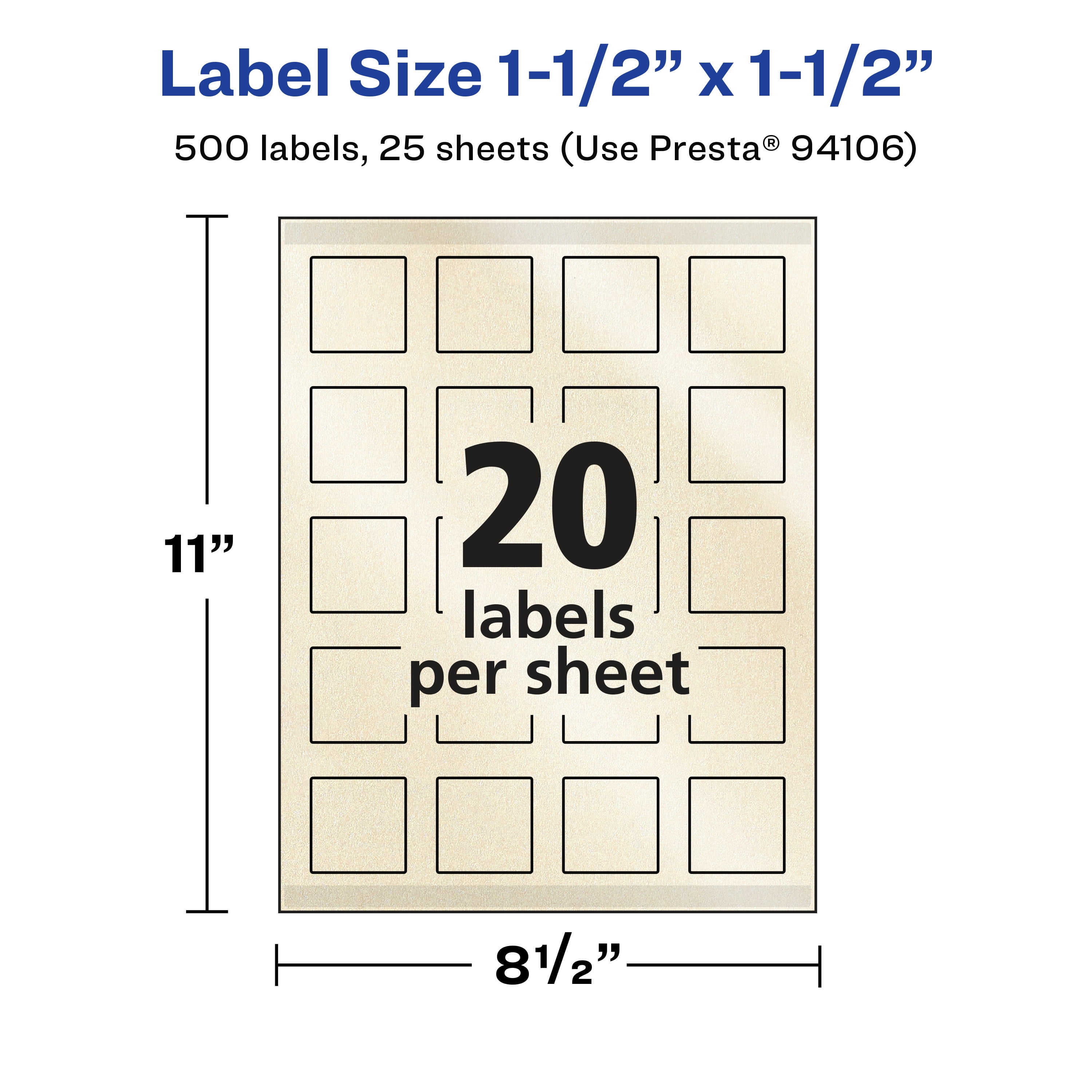 Avery Pearlized Ivory Square Labels, 1.5" x 1.5", 500ct