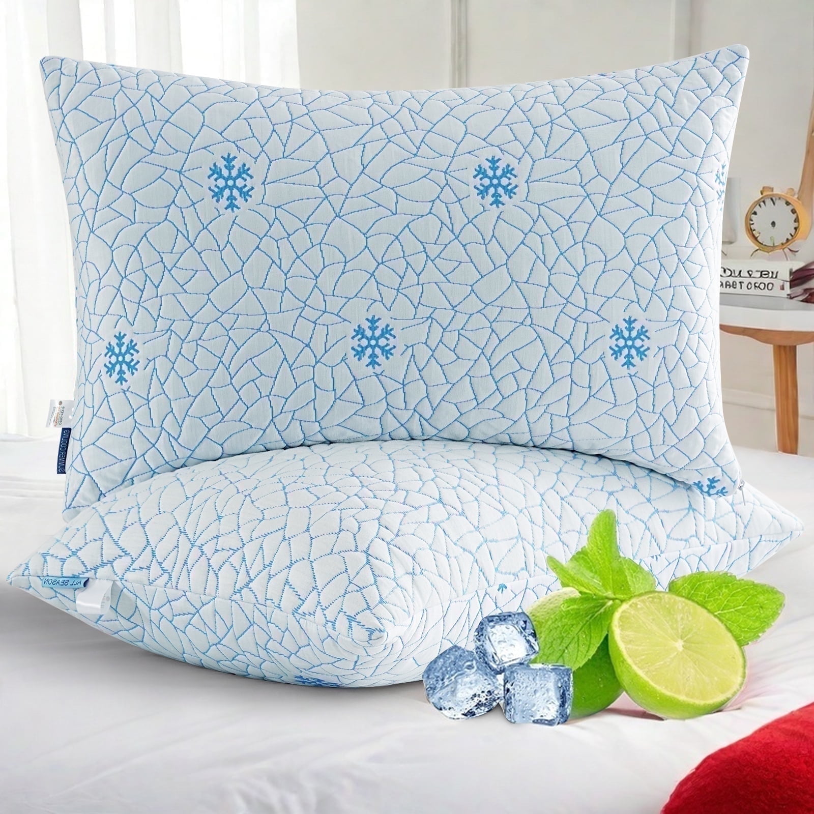 EMONIA Cooling Memory Foam Queen Pillows Set of 2,Adjustable Support & Heat Dissipation Tech for Side,Back,Stomach & Hot Sleepers, OEKO-TEX Certified (30"x20")