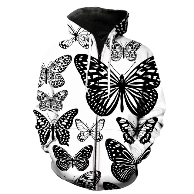 Sudadera con capucha y cremallera para hombre, diseño de mariposa de dibujos animados, con estampado 3D, estilo hip hop, de gran tamaño, divertida, de manga larga, para primavera