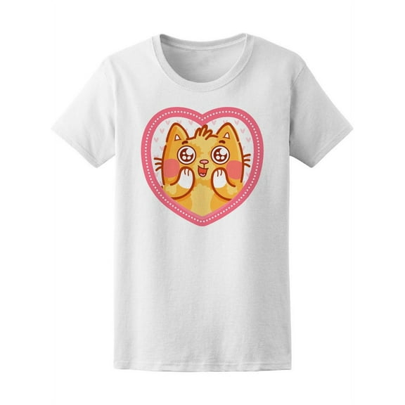Cute Ginger Cat Inside A Heart T-Shirt Women -Image by Shutterstock, Female Small