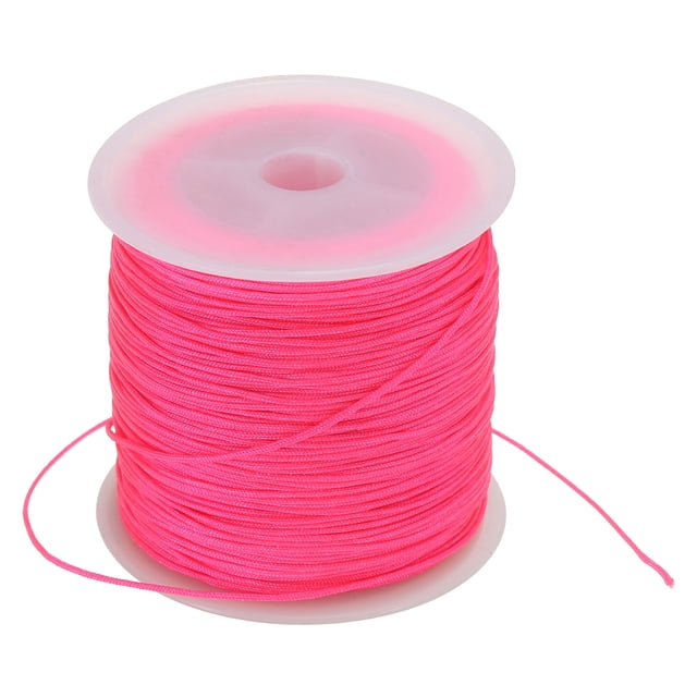 Unique Bargains Cordon en Satin de Nylon 0,8 mm x 109 Yard Corde Tressée à Perles 0,8 mm, Rouge Rose Fluorescent