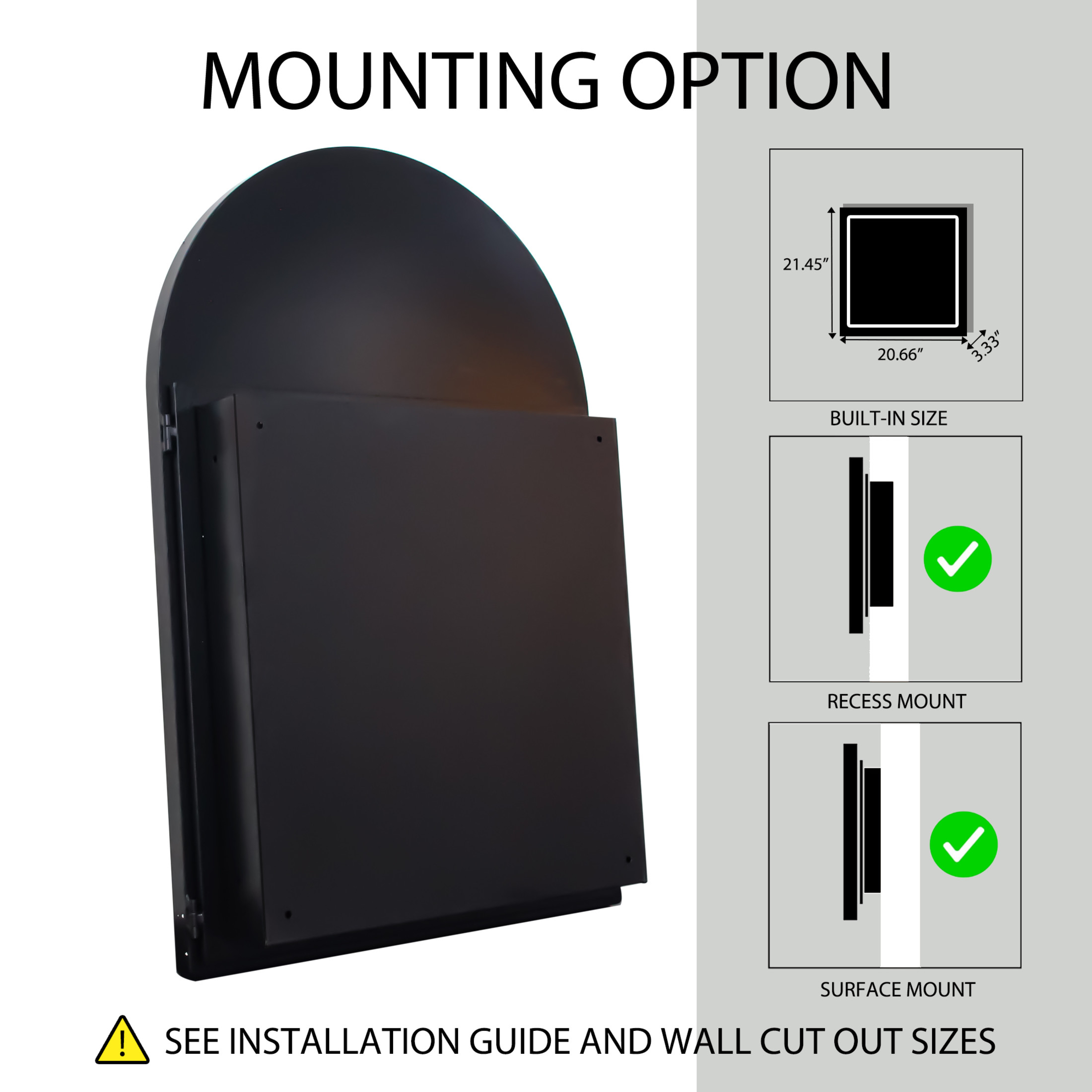 Noble House Arched Medicine Cabinet with Mirror, Recessed or Surface Mount, Adjustable Shelves, Matte Black