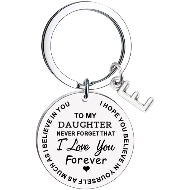 CHUANK Clearance To My Daughter Message Keychain Stainless Steel Initial Last Name 26 Letter Family Inspirational Keychain Gift