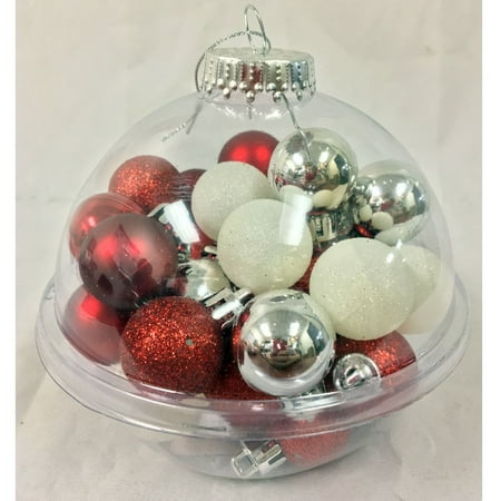 Red And White Shiny Glitter And Matte Mini Balls Christmas