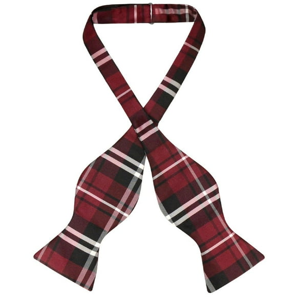 Vesuvio Napoli SELF TIE BowTie Burgundy White Color PLAID Men's Bow Tie