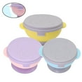 thumbnail image 2 of OUSITAID 3pcs Portable Baby Feeding Bowl with Lid Silicone Suction Cup Bowls Infant Tableware (Pink+Yellow+Blue), 2 of 6