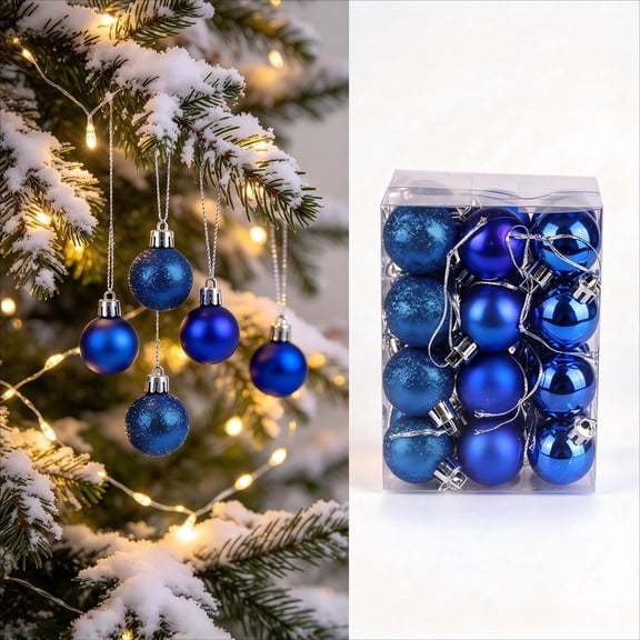 24 Pcs Christmas Ball Ornaments 1.18 in Shatterproof Plastic Hanging Baubles Mixed Shiny Glitter Mini Xmas Tree Decorations for Holiday Home Wreath Party Decor