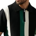 thumbnail image 3 of Men's Knit Quarter-Zip Polo Shirt, Short Sleeve Vertical Stripe Casual Top, Breathable Textured Knitwear for Smart Casual Style, Everyday Wear & Outings Green S, 3 of 4