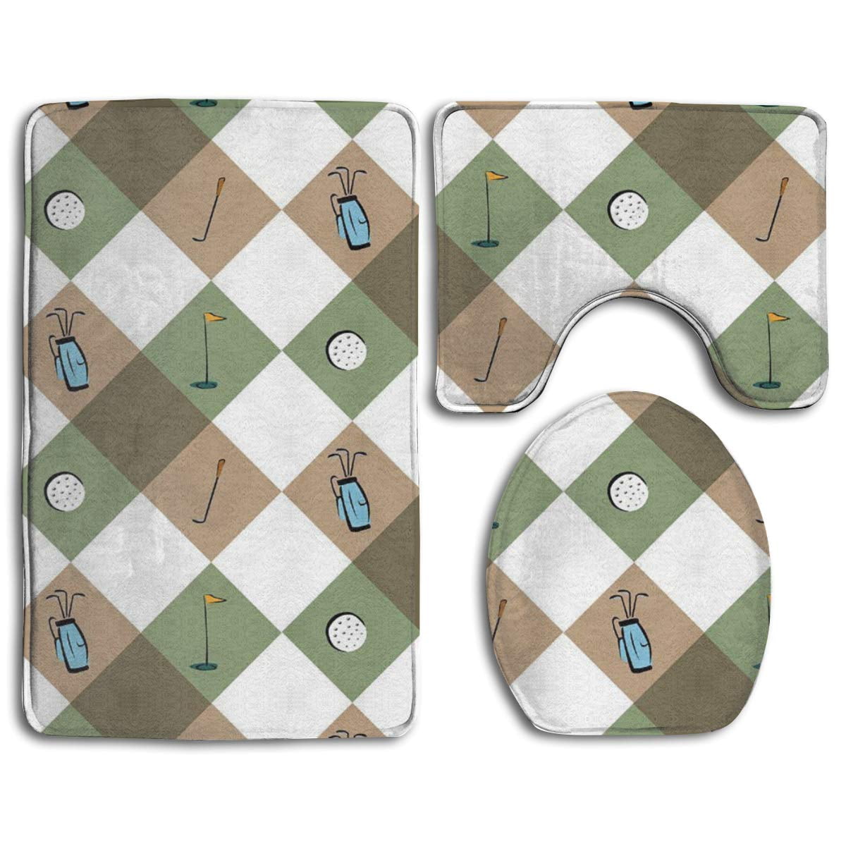 PUDMAD Golf Perfect 3 Piece Bathroom Rugs Set Bath Rug Contour Mat and
