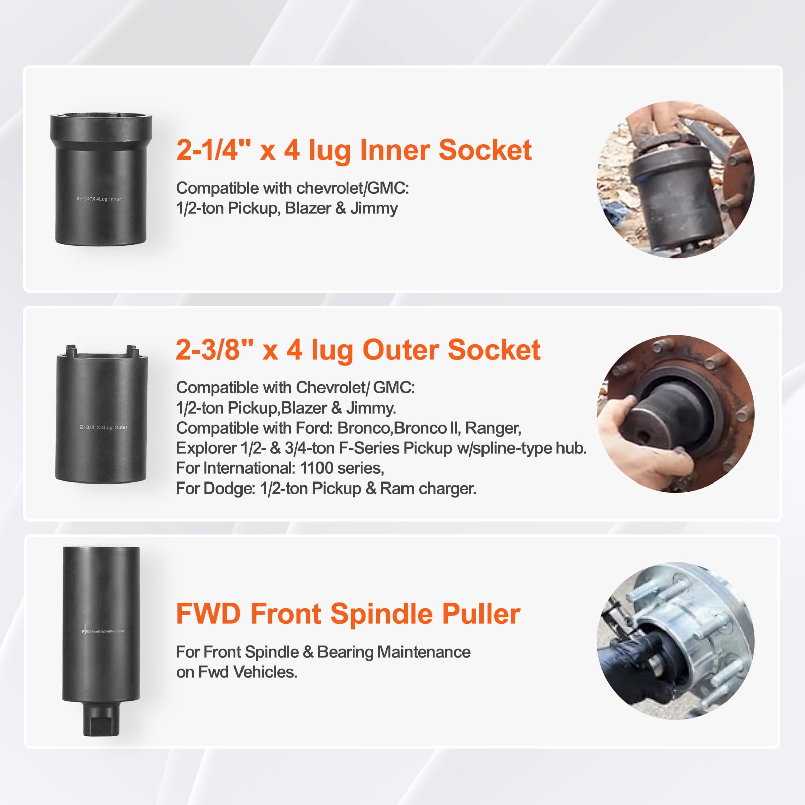 KFFKFF Axle Hub Nut Socket Set, 6 Pcs, 1/2 inch Drive, Compatible with Toyota, Ford, GM, and 4WD Vehicles, Includes Storage Case for Easy Axle Nut Removal