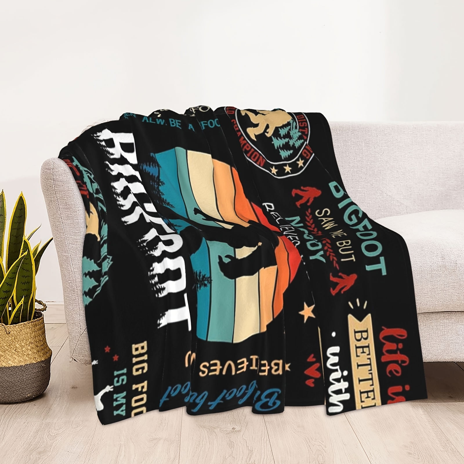 1 pc Bigfoot Camping Blanket Bigfoot Gifts for Men Women Big Foot Sasquatch Gifts Funny Idea for Bigfoot Lover Outdoor Camper Gifts Throw Blanket Bed Home Decor for All Seasons