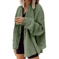 thumbnail image 2 of Only Moment Light Green Fall Jackets For Women Button Down Shirts Jacket Crew Neck Oversized Long Sleeve Cropped Coat Streetwear XL, 2 of 7