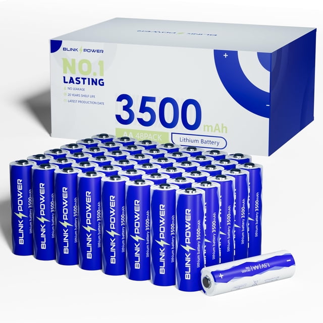 Pilas de litio Blinkspower AA, paquete de 48, 3500 mAh, 1,5 V