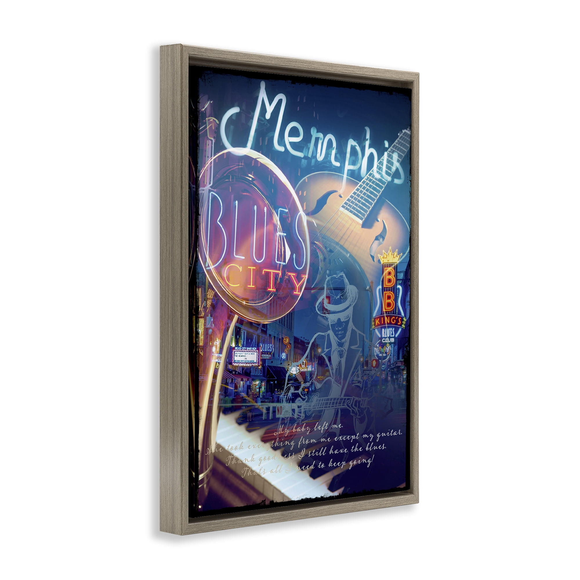 Stupell Industries Memphis Blues City Cities & Countries Painting Brown Floater Framed Canvas Art Print Wall Art, 21 x 31