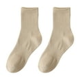 thumbnail image 2 of dianhelloya 1 Pair Autumn Winter Unisex Socks Middle Tube Solid Color Moisture Absorption Stretchy Men Women Knitted Socks for Daily Wear Khaki, 2 of 8