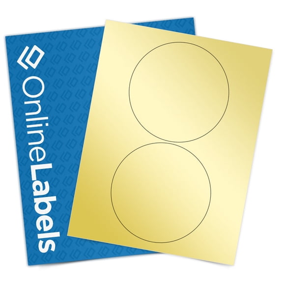OnlineLabels 5" Circle Labels - Gold Foil Inkjet - 10 Sheets, 20 Labels