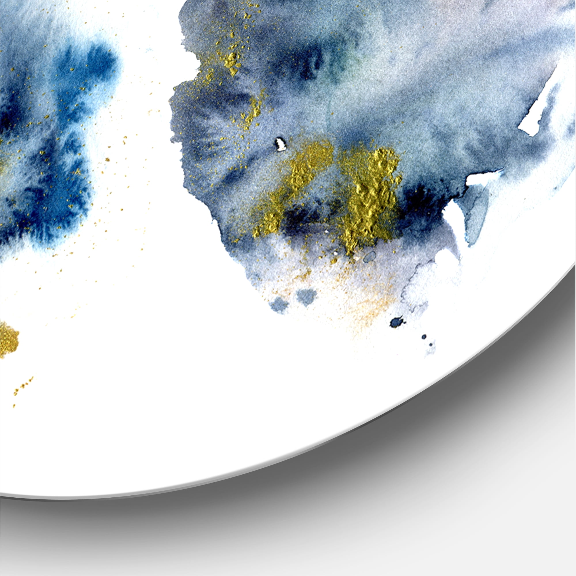 Designart 'Gray and Blue Clouds With Golden Glitter' Modern Circle Metal Wall Art 23x23 - Disc of 23