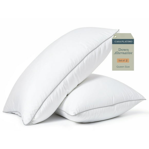 Casa Platino Juego de 2 Almohadas Tamaño Queen: Almohada de Cama de Colección de Hotel de Lujo Tamaño Queen para Personas Que Duermen de Lado, Boca Arriba y Boca Abajo, Duradera y Fácil de Lavar