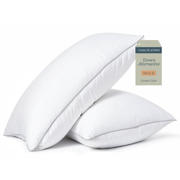 Casa Platino Juego de 2 Almohadas Tamaño Queen: Almohada de Cama de Colección de Hotel de Lujo Tamaño Queen para Personas Que Duermen de Lado, Boca Arriba y Boca Abajo, Duradera y Fácil de Lavar