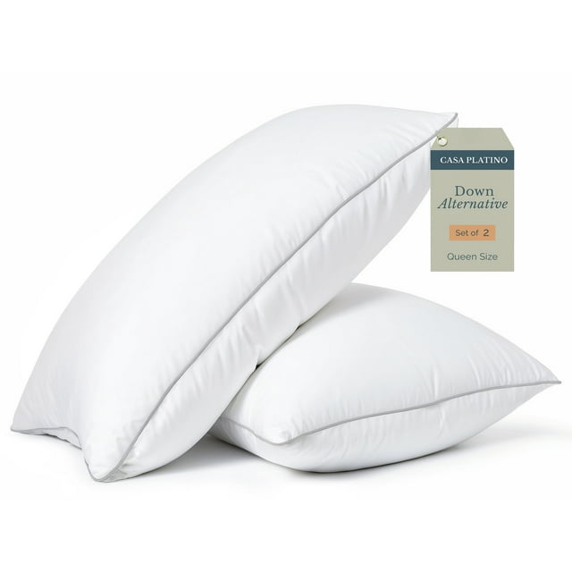Casa Platino Juego de 2 Almohadas Tamaño Queen: Almohada de Cama de Colección de Hotel de Lujo Tamaño Queen para Personas Que Duermen de Lado, Boca Arriba y Boca Abajo, Duradera y Fácil de Lavar