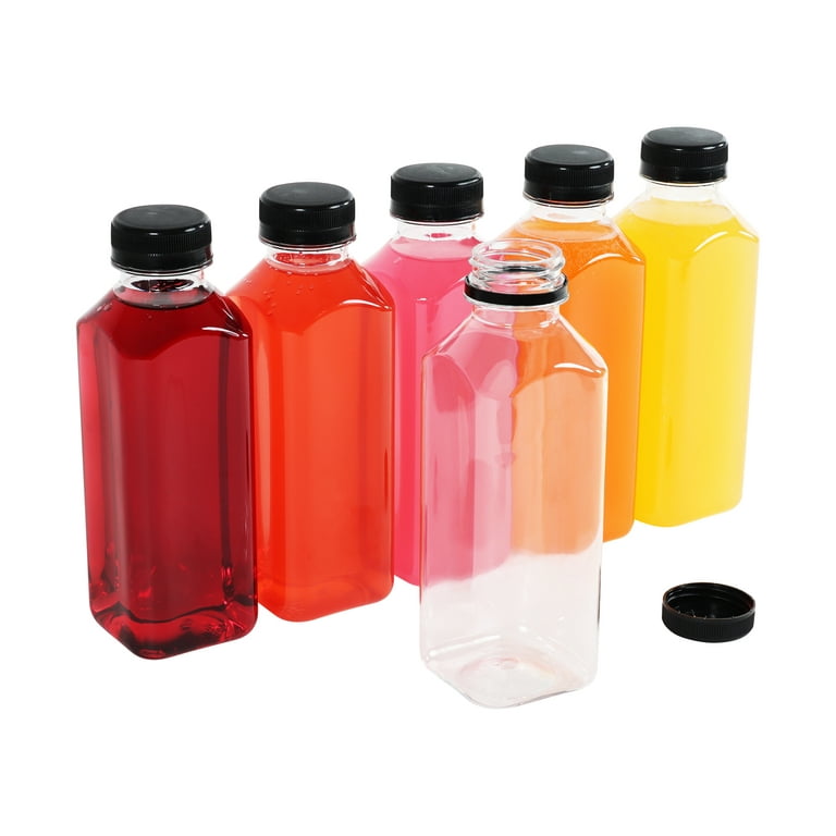 G Francis Plastic Juice Bottles with Caps in Black - 48pk 12oz Bottles with  Lids
