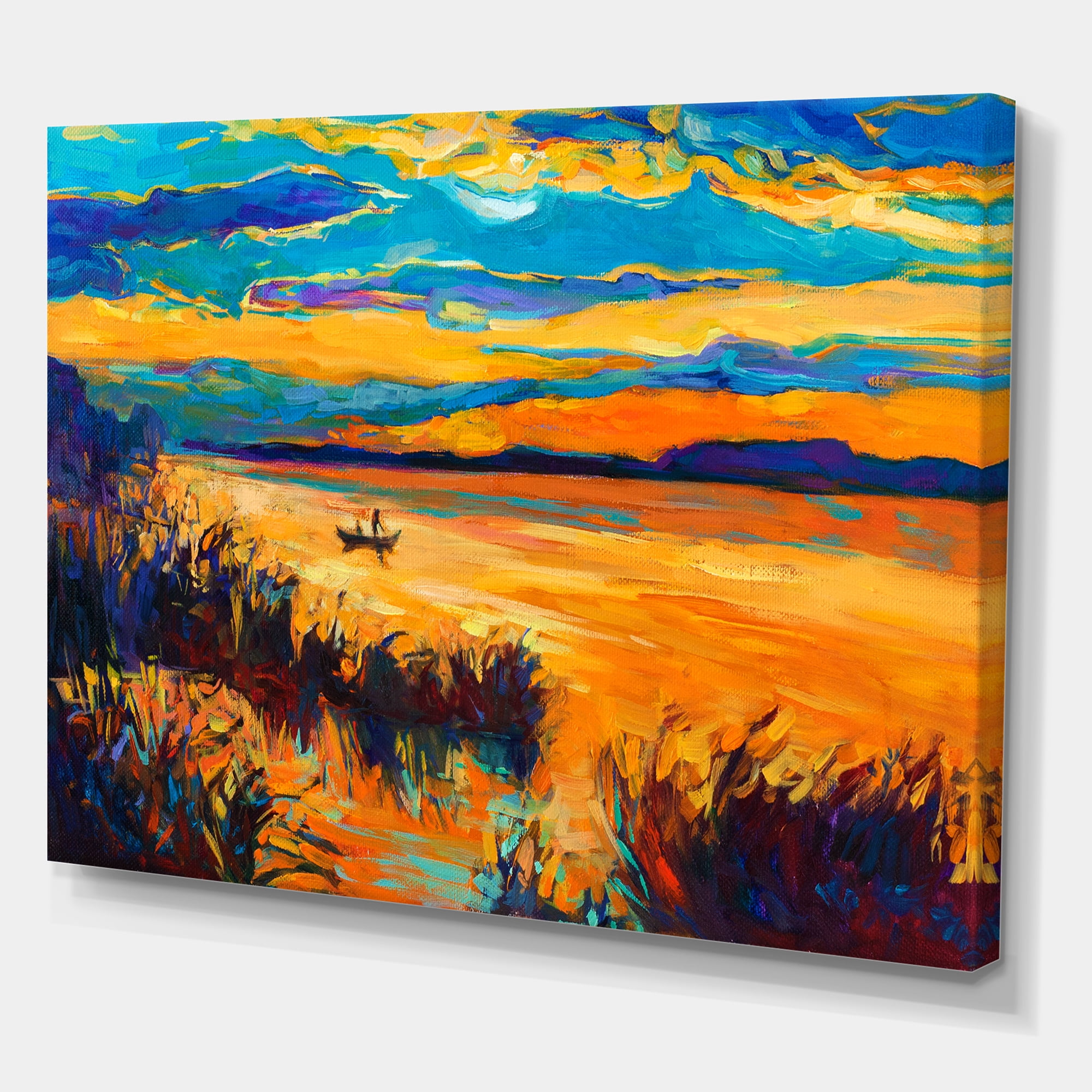 Designart ' Little Boat At The Horizon Of A Lake During Evening Glow ' Nautical & Coastal Canvas Wall Art Print
