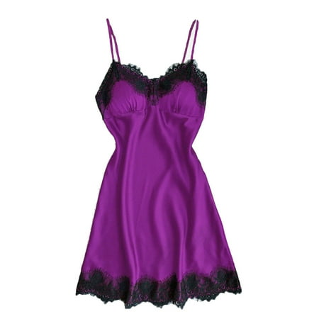 

Miluxas Pajamas Plus Size Women Lace Lingerie Nightwear Underwear Robe Babydoll Sleepwear Dress Purple 6(M)