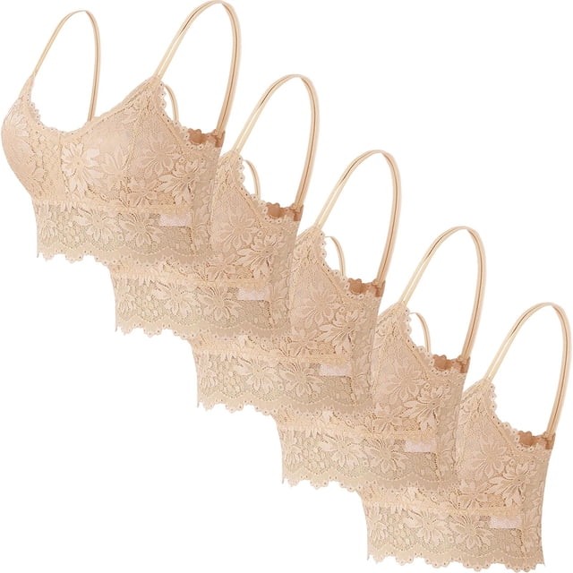 5 piezas de sujetador de encaje con tirantes sólidos y huecos para mujer, ropa interior de poliéster