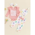thumbnail image 2 of Suealasg 3Pcs Newborn Baby Girl Outfits Long Sleeve Letter Print Romper + Flower Print Long Pants + Headband +Hat Set 3 6 Months Infant Girls Fall Clothes, 2 of 8