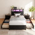 thumbnail image 5 of Ktaxon Twin XL Size Bed Frame with Charging Station & LED Storage Headboard, Metal Platform Bed Frame with 4 Underbed Drawers for bedroom, Black, 5 of 8