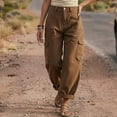 thumbnail image 7 of Cagogo Women's Plus Size Cargo Pants High Waisted with Pockets Cuffed Casual Streetwear Loose Long Trousers Vacation Travel Work, Brown XL, 7 of 7