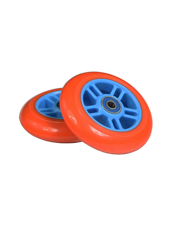 AlveyTech Razor Kick Scooter Wheels with Bearings (Set of 2) (Orange Wheel With 5 Spoke Blue Hub)