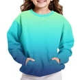 thumbnail image 6 of SGFCWSX Girls Crew Neck Sweatshirt Oversized with Pockets Pullover Top Kids Soft Gradient Sweatshirts Blue Size 4-5 Years, 6 of 6