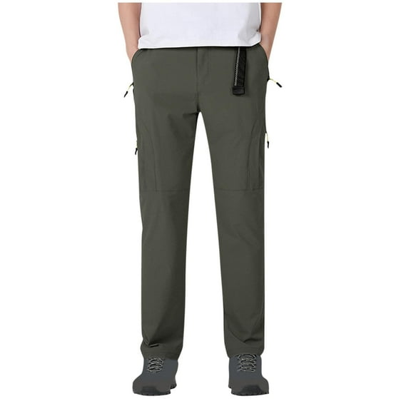 YLSDY Mens Outdoor Cargo Hiking Pants with Belt and Zipper Pockets Lightweight Waterproof Quick Dry Fishing Tactical Pant Green M