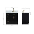 thumbnail image 3 of Ariel Hepburn 37 In. Right Offset Rectangle Sink Vanity With 1.5 In. Carrara White Countertop In Black, 3 of 7